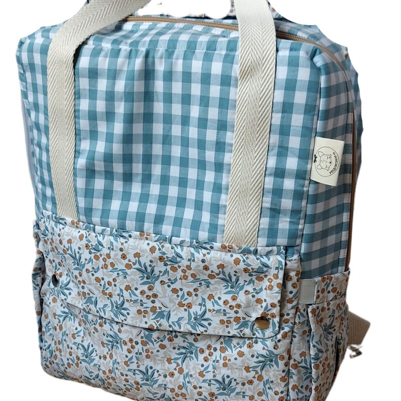 Mochila vichy y ramitas