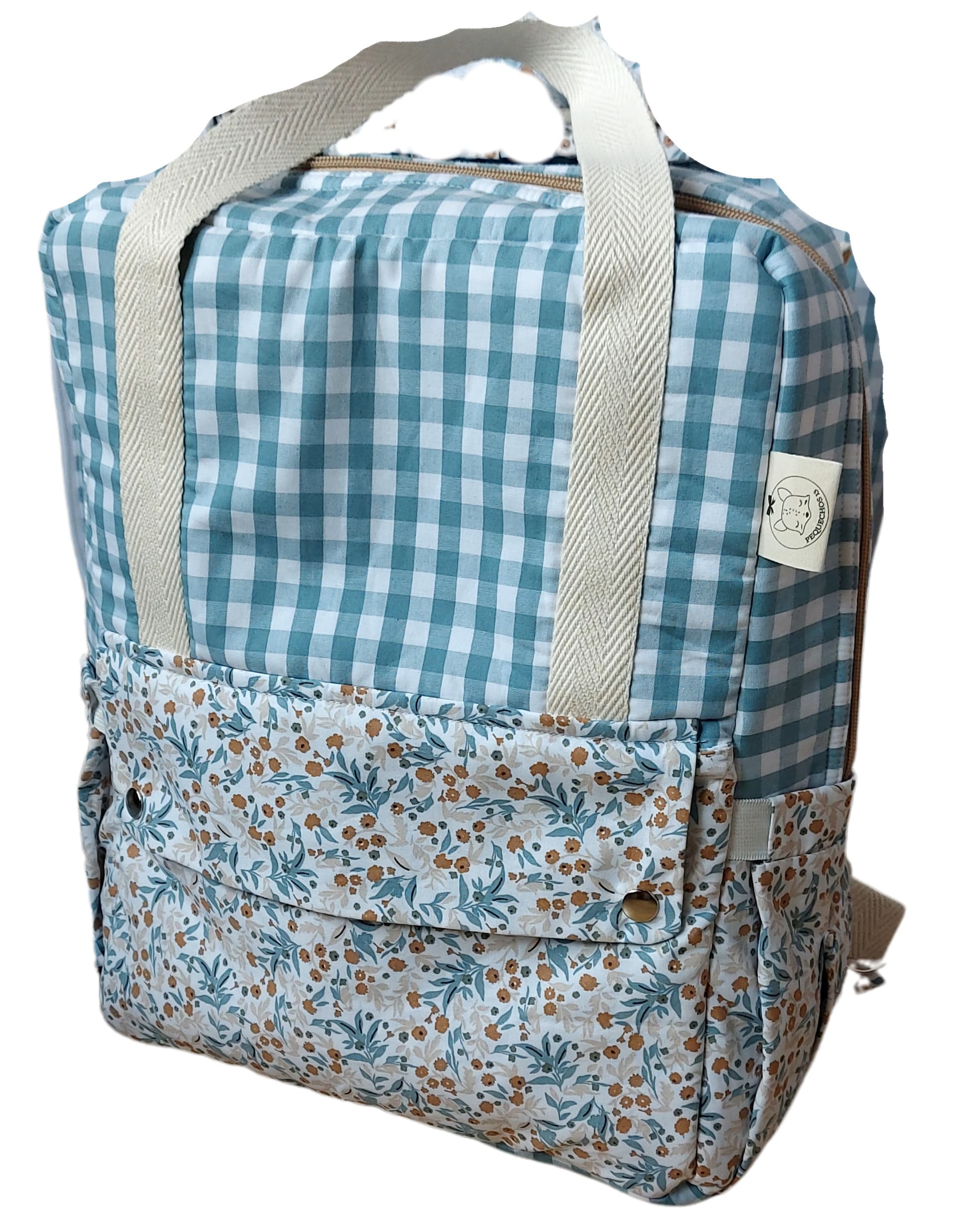 Mochila vichy y ramitas
