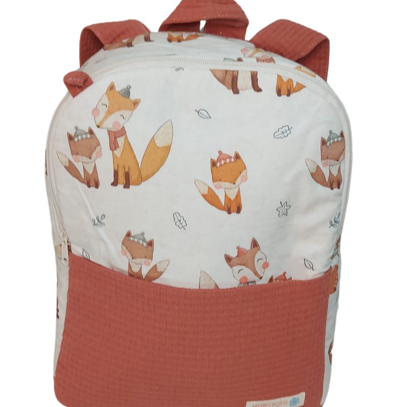 MOchila infantil pique marsala y zorritos