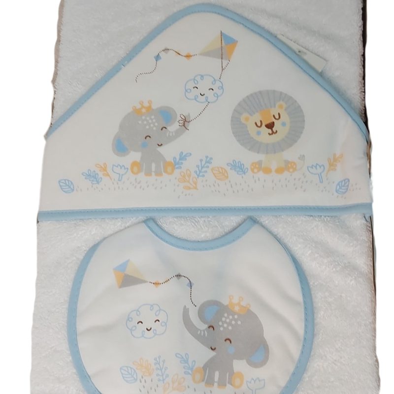 Conjunto toalla filo azul y babero