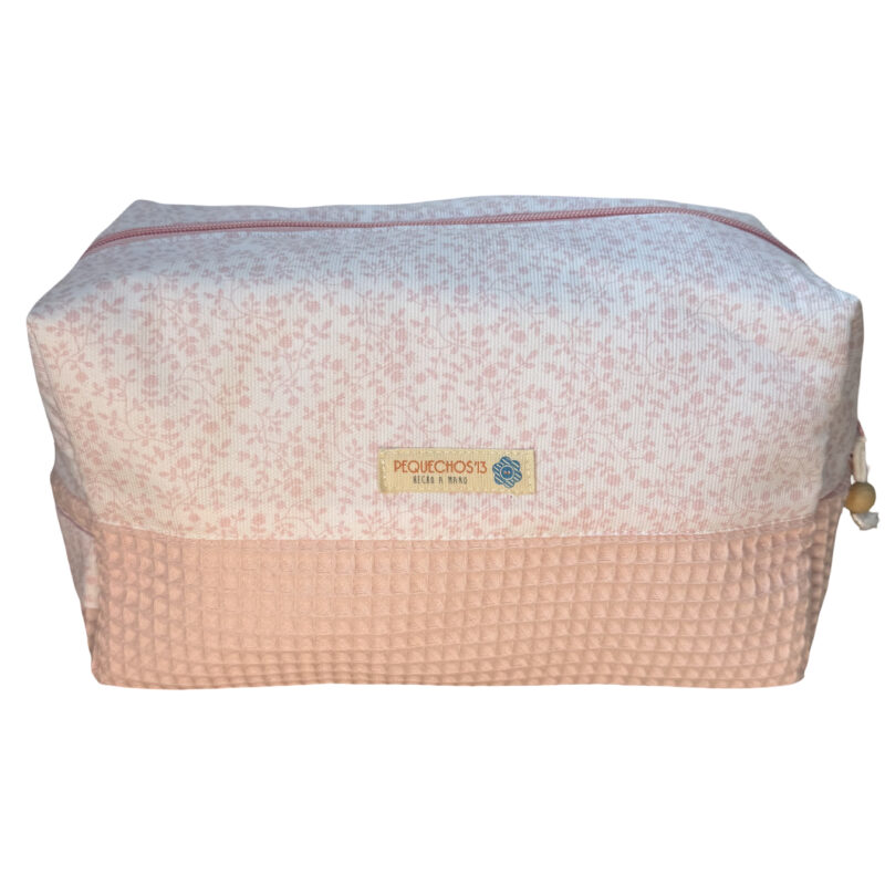 Neceser cremallera flor rosa base rosa