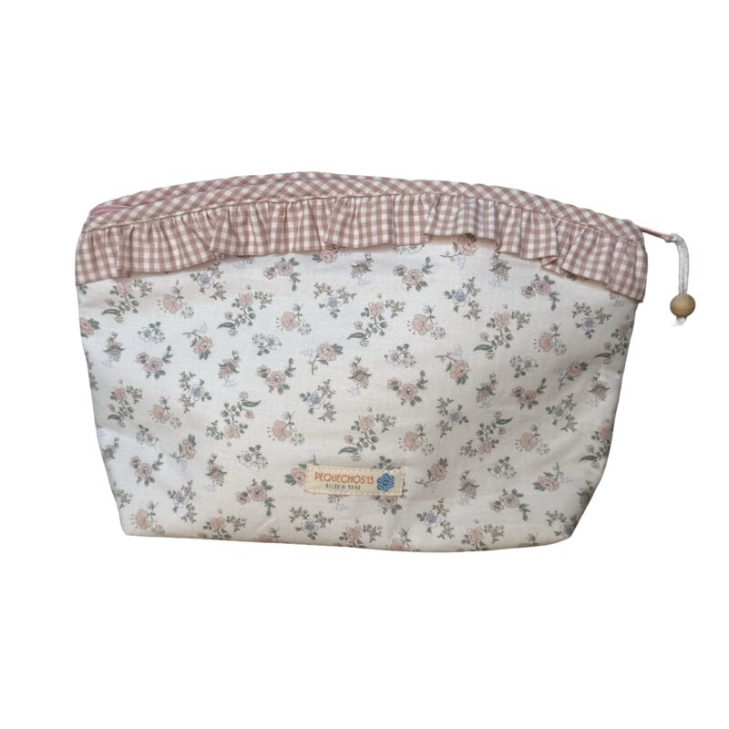Neceser cremallera flores y vichy rosa