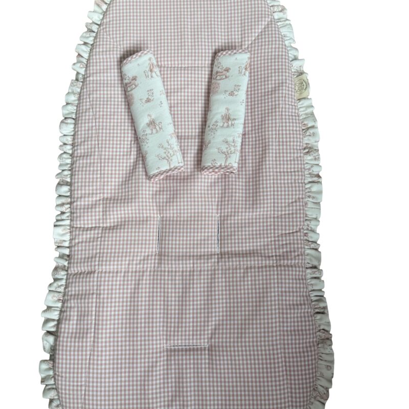 Colchoneta vichy y toile rosa empolvado